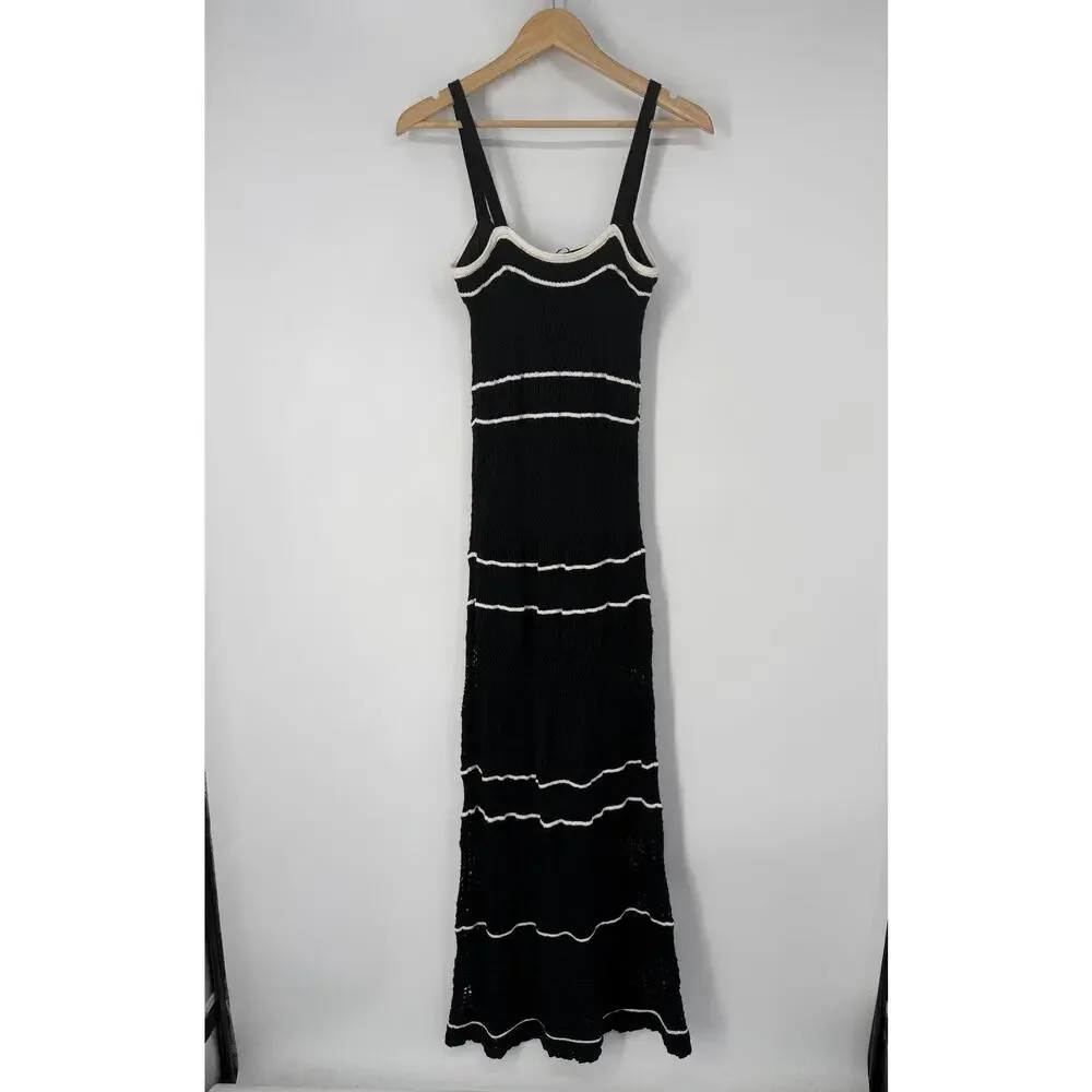 Abercrombie & Fitch Crochet Style Maxi Dress Sleeveless Knit Midi Contrast Trim